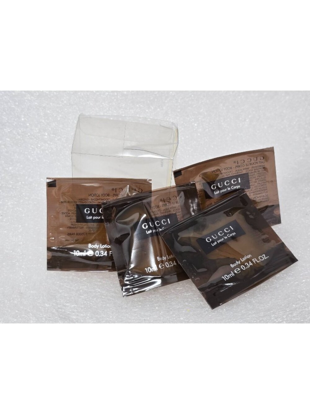 Lot of 4 Vintage Scannon Gucci Lait Pour Le Corps Body Lotion Sample Pack .34 oz